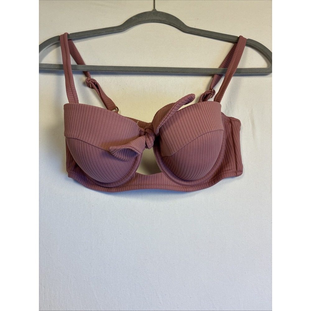 Shade & Shore Tie Pink Print Bikini Top 34C Adjustable Strap Under Wire Swimsuit
